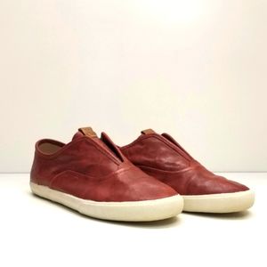 Frye Chambers Slip On Leather Sneakers Burnt Red